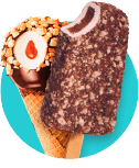 Chocolate Cake Krunch Ice Cream Bar and Nuts Over Caramel Sundae Cone