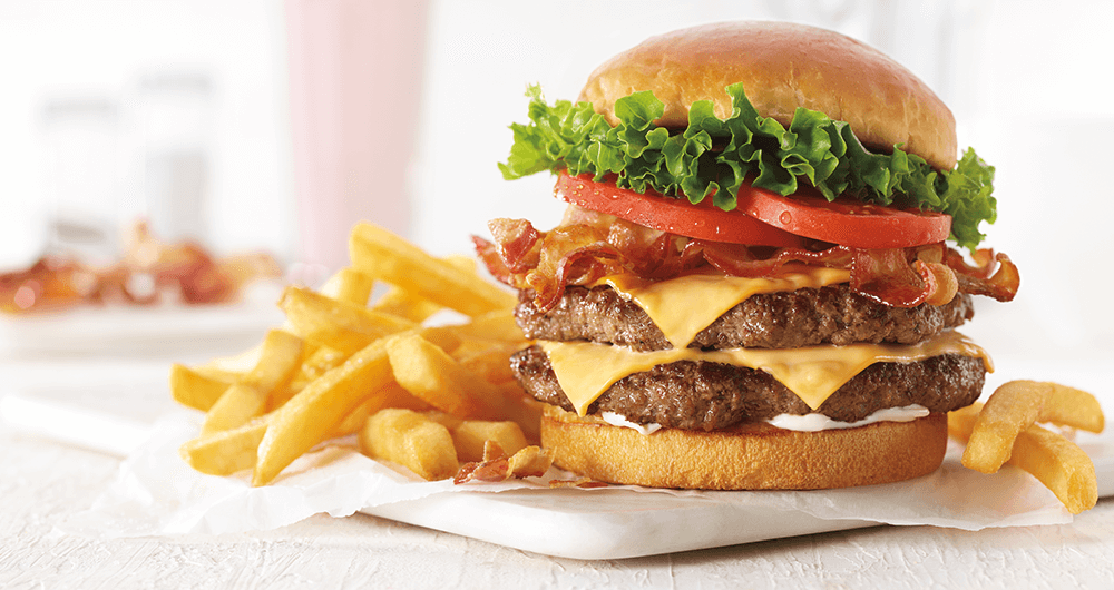 Double cheese burger with french fries